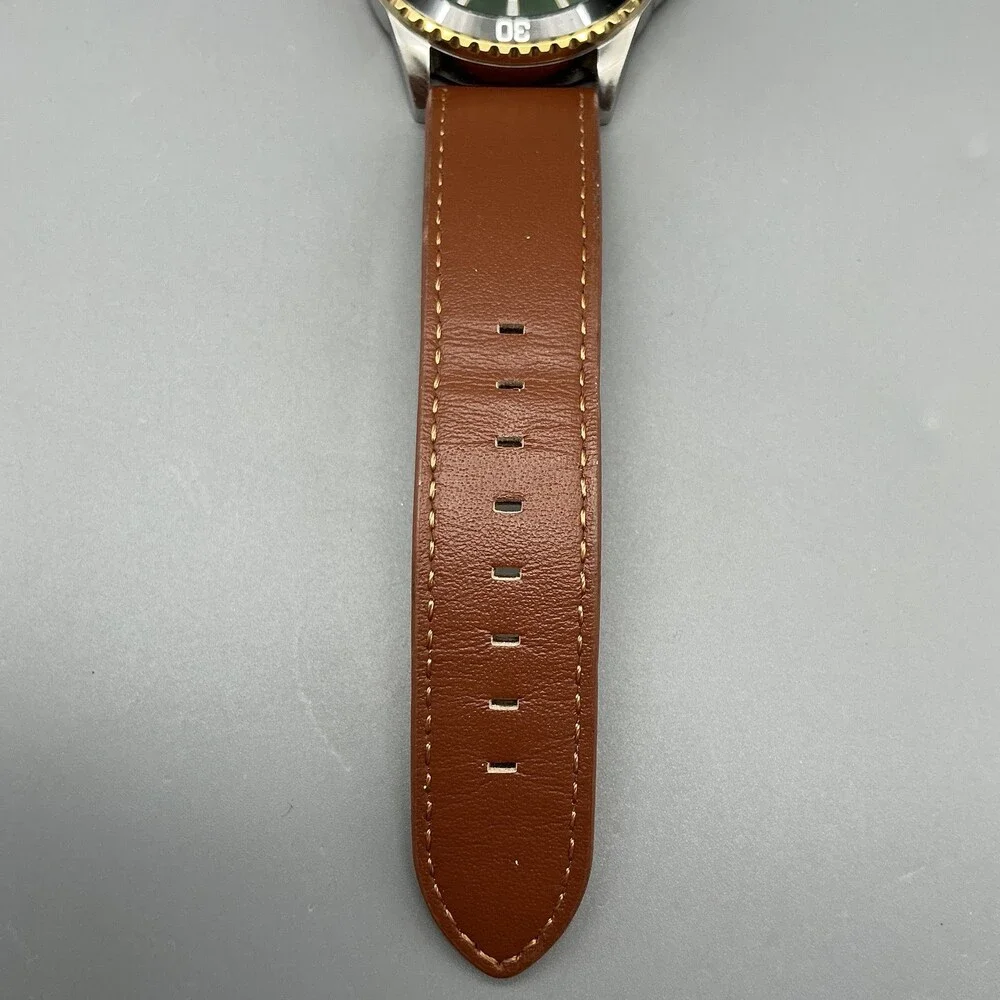 Armitron 20/5483TT Mens Watch 42mm Green Dial Brown Leather Day Date New Battery